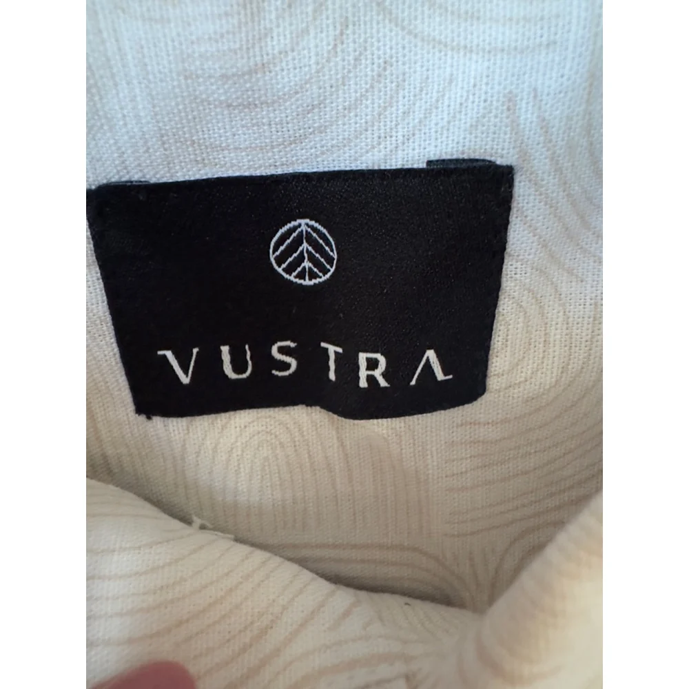 Vustra Men’s Beige Short Sleeve Button-Up Shirt - Size Medium, Sustainable Fabri